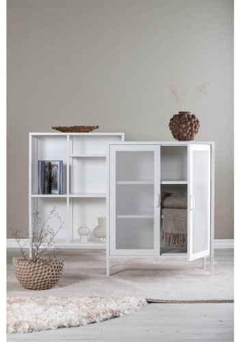 VENTURE DESIGN Low skab, m. 2 mesh lger og 2 hylder - hvid stl