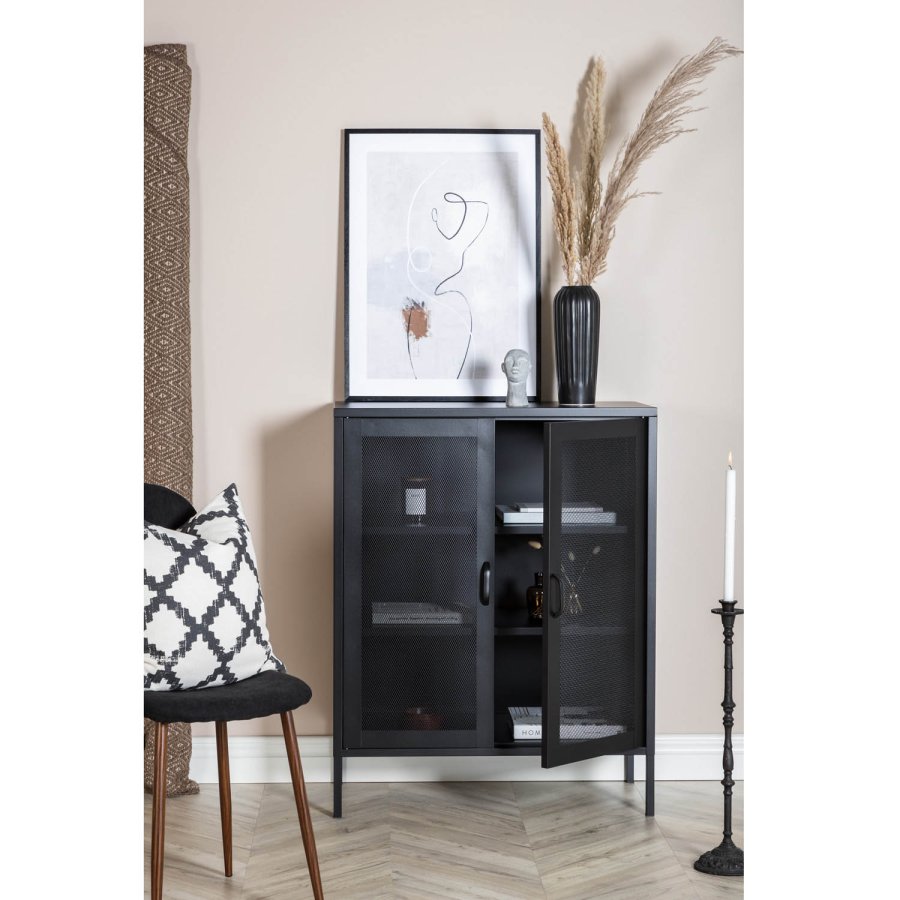 VENTURE DESIGN Low skab, m. 2 mesh lger og 2 hylder - sort stl