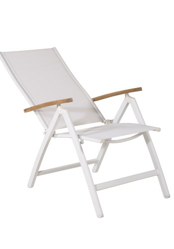 VENTURE DESIGN Panama Light 5 pos. havestol, m. armln - hvid textilene og aluminium, natur teaktr