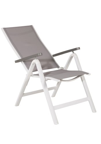 VENTURE DESIGN Albany Light 5 pos. havestol, m. armln - gr textilene og aintwood, hvid aluminium