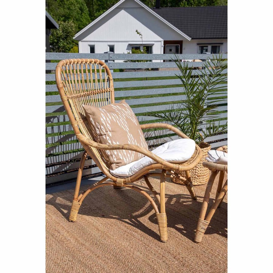 VENTURE DESIGN Ella loungestol, m. fodskammel og hynde - offwhite stof og natur bambus