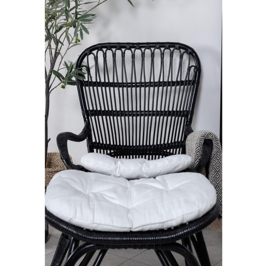 VENTURE DESIGN Ella Lounge Chair - BLACK rattan / Offwhite Cushion. inc. Ottoman
