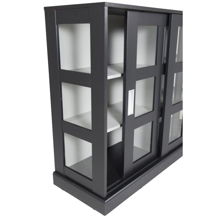 VENTURE DESIGN Lock Low sknk, m. 2 skydelger - glas, lysegr og sort MDF (120x40)