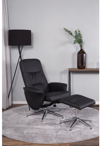 VENTURE DESIGN Rolf recliner lnestol, m. fodskammel - sort PU og krom metal
