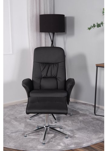 VENTURE DESIGN Rolf recliner lnestol, m. fodskammel - sort PU og krom metal