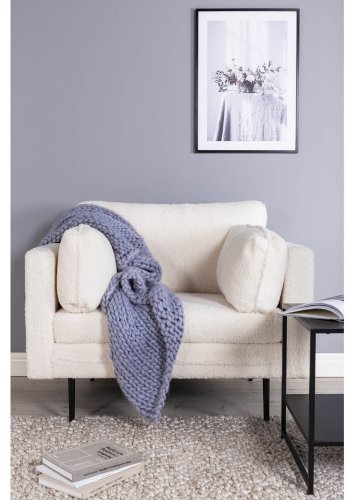 VENTURE DESIGN Boom lnestol - hvid bamsestof polyester og sort metal