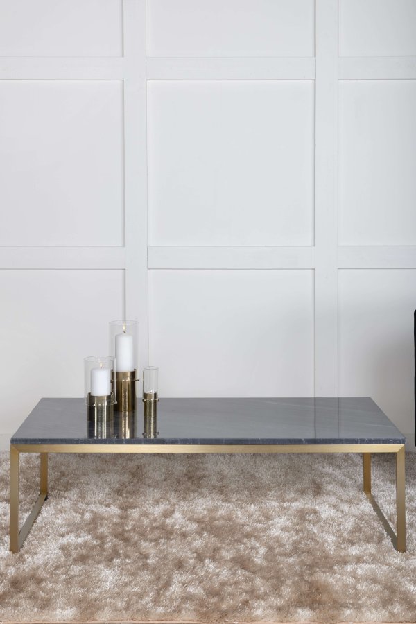 VENTURE DESIGN Estelle sofabord - sort marmor og messing metal (120x60)