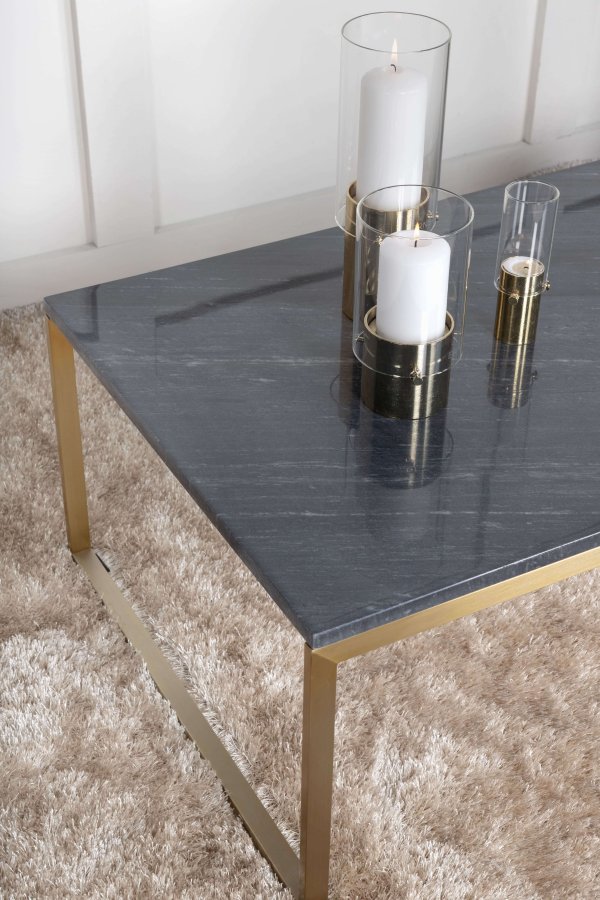 VENTURE DESIGN Estelle sofabord - sort marmor og messing metal (120x60)