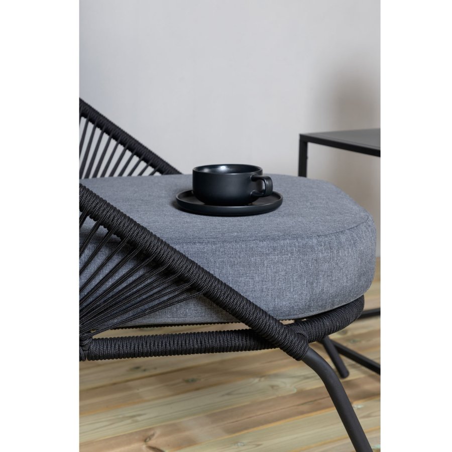 VENTURE DESIGN Lindos loungestol, m. hynde - sort polyester reb, aluminium og stl