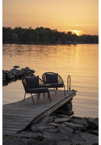 VENTURE DESIGN Lindos loungestol, m. hynde - sort polyester reb, aluminium og stl