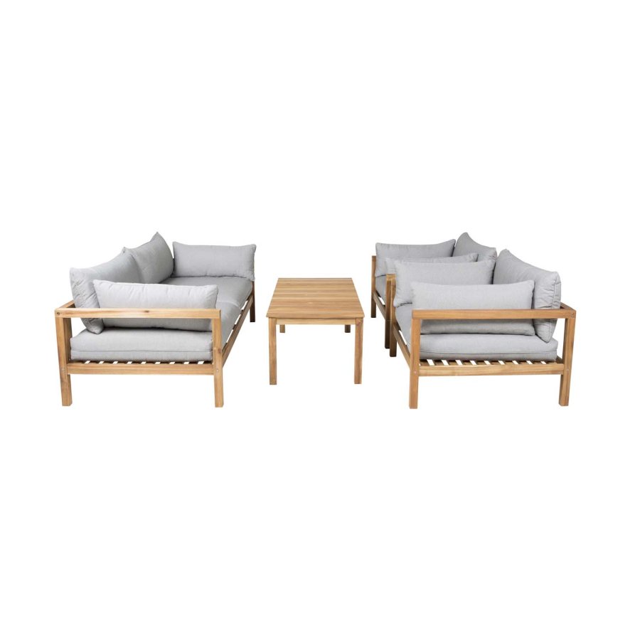 VENTURE DESIGN rektangulr Marion Double sofahavebnk m. armln - gr stof og natur akacietr 