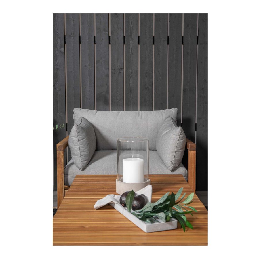 VENTURE DESIGN rektangulr Marion Double sofahavebnk m. armln - gr stof og natur akacietr 