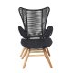 VENTURE DESIGN Tingeling loungestol, m. fodskammel - sort polyester reb og natur akacietr