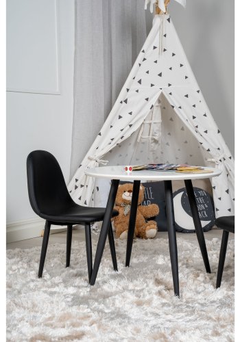 VENTURE DESIGN Plaza brnebord og 2 brnestole - hvid MDF/sort metal og sort PU/sort metal