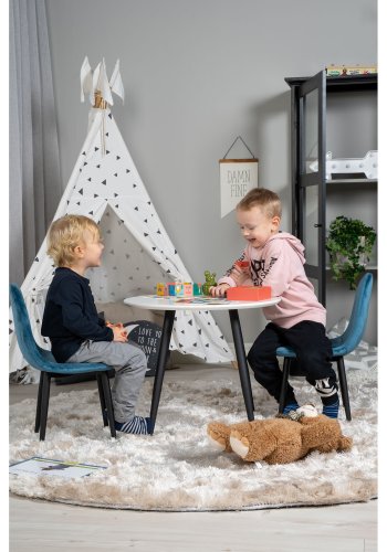 VENTURE DESIGN Plaza brnebord og 2 brnestole - hvid MDF/sort metal og bl fljl/sort metal