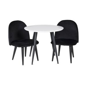 VENTURE DESIGN Plaza brnebord og 2 brnestole - hvid MDF/sort metal og sort fljl/sort metal