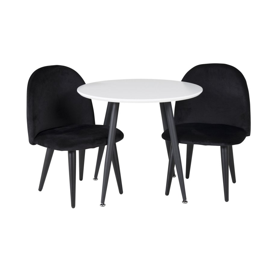 VENTURE DESIGN Plaza brnebord og 2 brnestole - hvid MDF/sort metal og sort fljl/sort metal