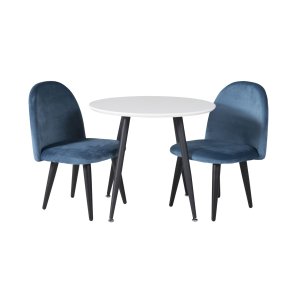 VENTURE DESIGN Plaza brnebord og 2 brnestole - hvid MDF/sort metal og bl fljl/sort metal