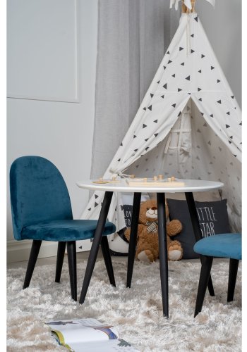 VENTURE DESIGN Plaza brnebord og 2 brnestole - hvid MDF/sort metal og bl fljl/sort metal