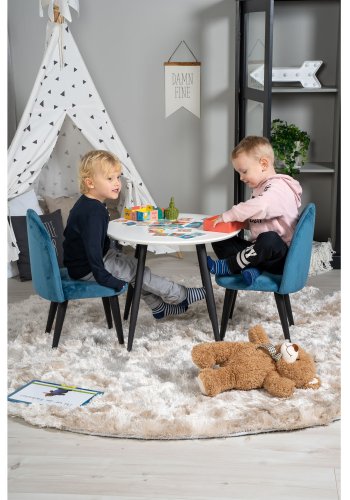 VENTURE DESIGN Plaza brnebord og 2 brnestole - hvid MDF/sort metal og bl fljl/sort metal