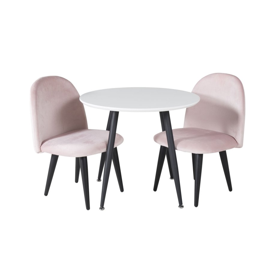 VENTURE DESIGN Plaza brnebord og 2 brnestole - hvid MDF/sort metal og lyserd fljl/sort metal