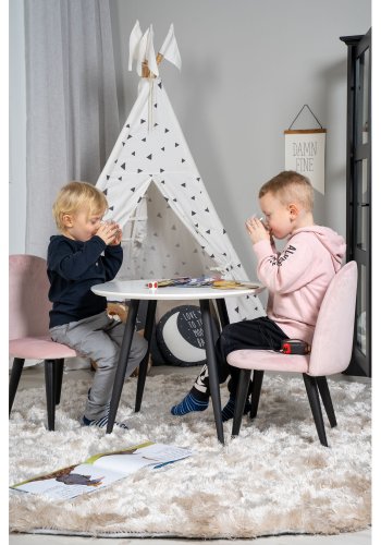 VENTURE DESIGN Plaza brnebord og 2 brnestole - hvid MDF/sort metal og lyserd fljl/sort metal