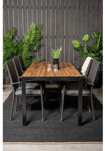 VENTURE DESIGN havest, m. Bois bord (200x100) og 6 Anna stole, m. armln - akacie/alu/rattan