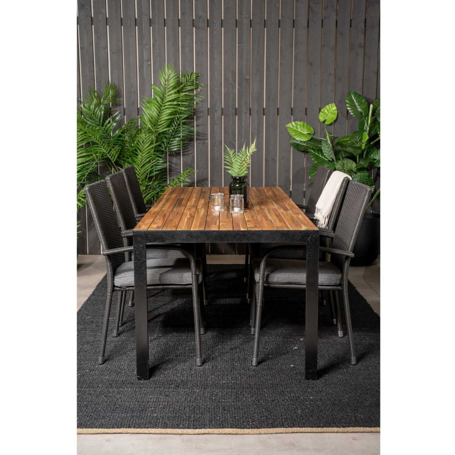 VENTURE DESIGN havest, m. Bois bord (200x100) og 6 Anna stole, m. armln - akacie/alu/rattan