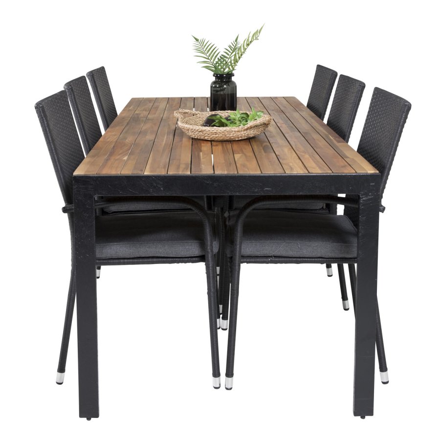 VENTURE DESIGN havest, m. Bois bord (200x100) og 6 Anna stole, m. armln - akacie/alu/rattan