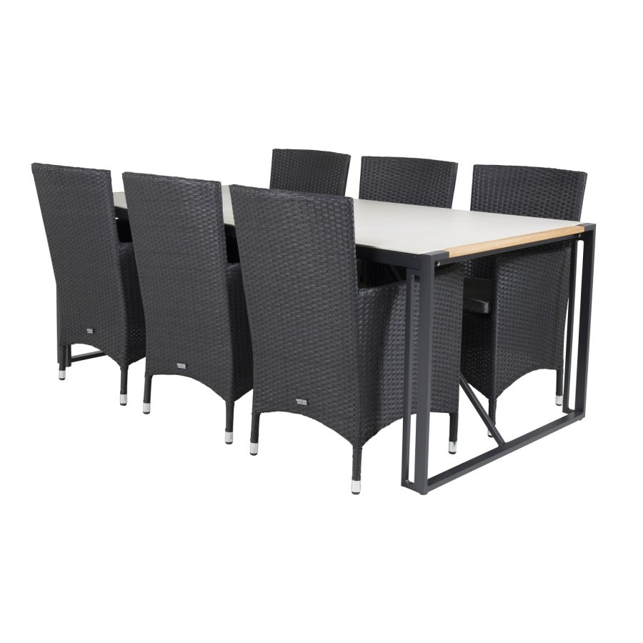 VENTURE DESIGN havest, m. Texas bord (200x100) og 6 Malin stole, m. armln - teak/alu/flet