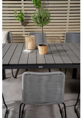 VENTURE DESIGN havest, m. Levels bord, m. udtrk og 6 Lindos stole - aintwood/alu/reb/stl