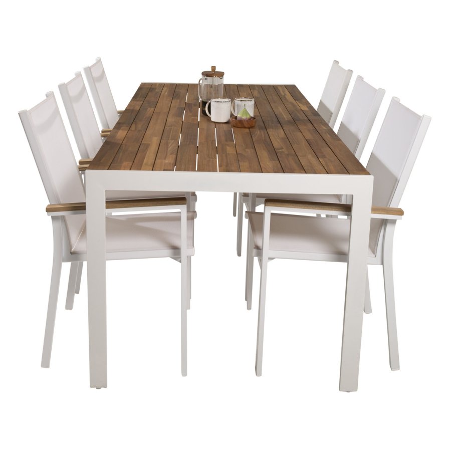 VENTURE DESIGN havest, m. Bois bord (200x100) og 6 Texas stole, m. armln - akacie/alu/textilene