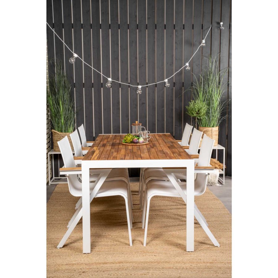 VENTURE DESIGN havest, m. Bois bord (200x100) og 6 Mexico stole, m. armln - akacie/alu/textilene