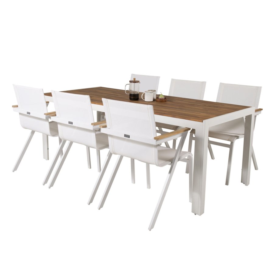 VENTURE DESIGN havest, m. Bois bord (200x100) og 6 Mexico stole, m. armln - akacie/alu/textilene