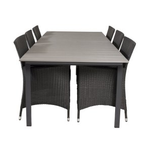 VENTURE DESIGN havest, m. Levels bord, m. udtrk og 6 Knick stole, m. armln - aintwood/alu/flet