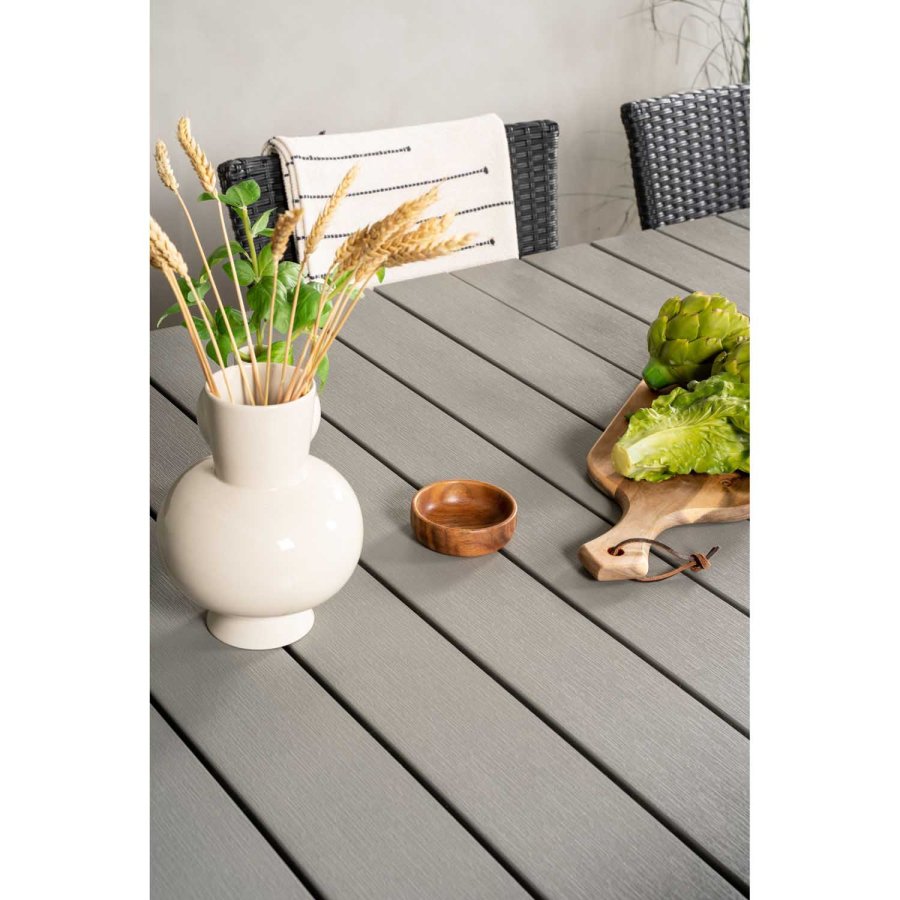 VENTURE DESIGN havest, m. Levels bord, m. udtrk og 6 Knick stole, m. armln - aintwood/alu/flet