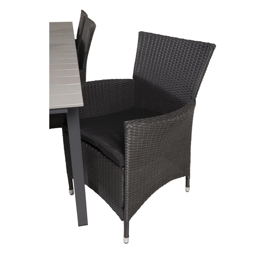 VENTURE DESIGN havest, m. Levels bord, m. udtrk og 6 Knick stole, m. armln - aintwood/alu/flet