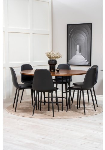 VENTURE DESIGN Copenhagen spisebordsst, m. 6 stole - brun finer/sort metal og sort PU/sort metal