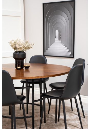 VENTURE DESIGN Copenhagen spisebordsst, m. 6 stole - brun finer/sort metal og sort PU/sort metal