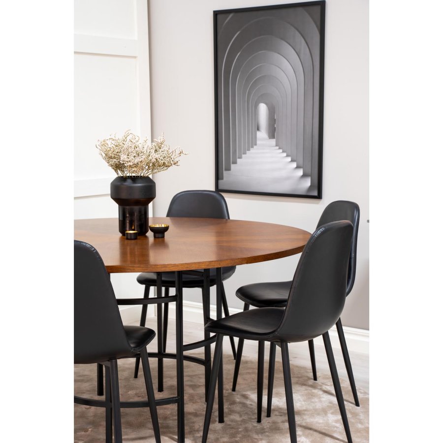 VENTURE DESIGN Copenhagen spisebordsst, m. 6 stole - brun finer/sort metal og sort PU/sort metal