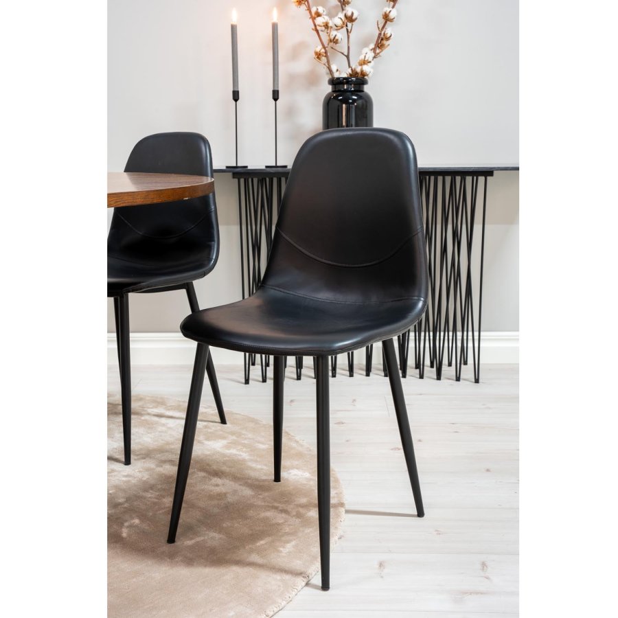 VENTURE DESIGN Copenhagen spisebordsst, m. 6 stole - brun finer/sort metal og sort PU/sort metal