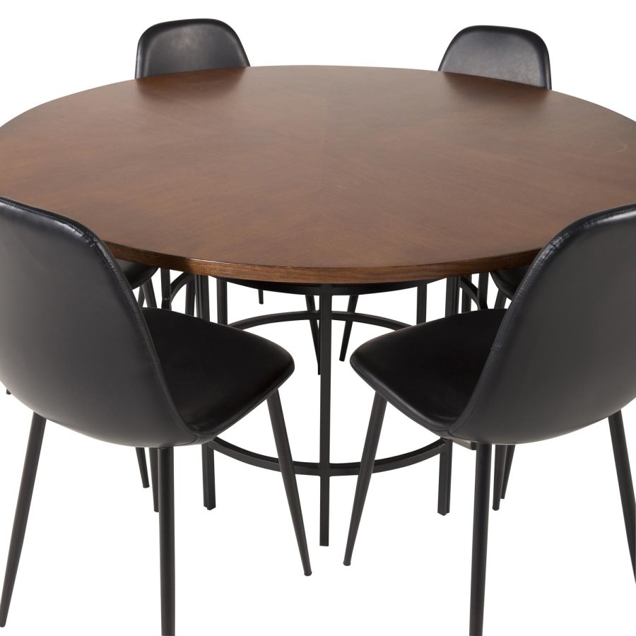 VENTURE DESIGN Copenhagen spisebordsst, m. 6 stole - brun finer/sort metal og sort PU/sort metal