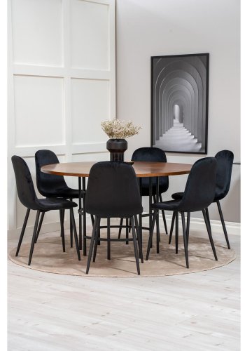VENTURE DESIGN Copenhagen spisebordsst, m. 6 stole - brun finer/sort metal og sort fljl/sort metal