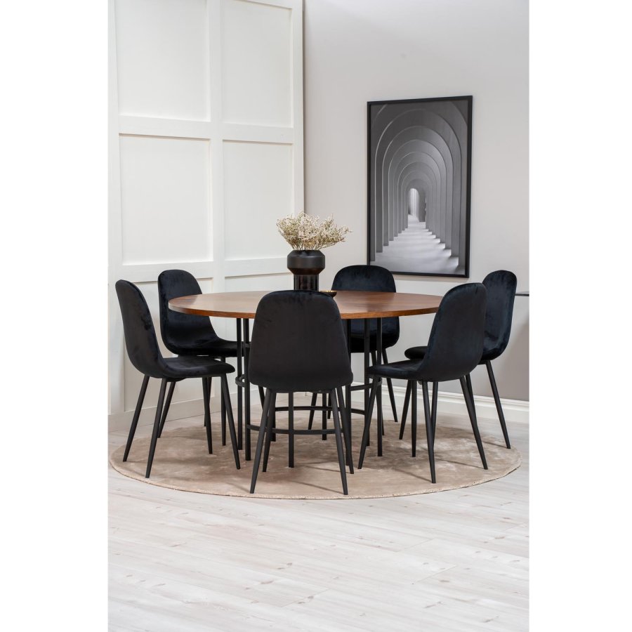 VENTURE DESIGN Copenhagen spisebordsst, m. 6 stole - brun finer/sort metal og sort fljl/sort metal