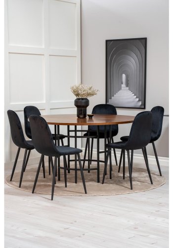 VENTURE DESIGN Copenhagen spisebordsst, m. 6 stole - brun finer/sort metal og sort fljl/sort metal