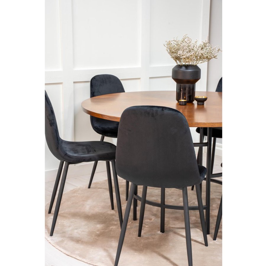 VENTURE DESIGN Copenhagen spisebordsst, m. 6 stole - brun finer/sort metal og sort fljl/sort metal