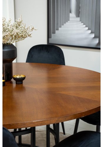 VENTURE DESIGN Copenhagen spisebordsst, m. 6 stole - brun finer/sort metal og sort fljl/sort metal