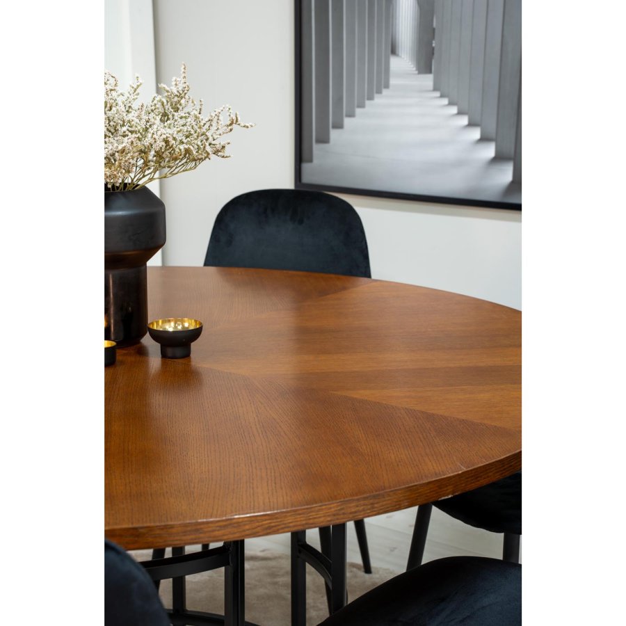 VENTURE DESIGN Copenhagen spisebordsst, m. 6 stole - brun finer/sort metal og sort fljl/sort metal