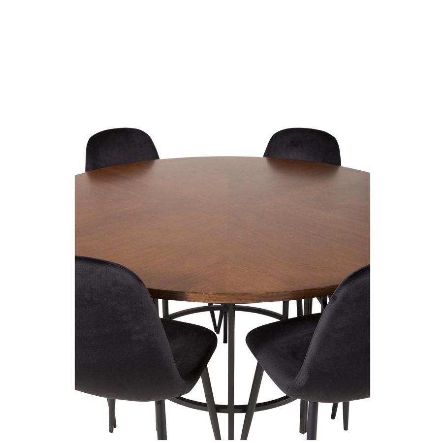 VENTURE DESIGN Copenhagen spisebordsst, m. 6 stole - brun finer/sort metal og sort fljl/sort metal