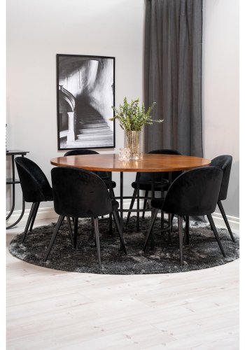 VENTURE DESIGN Copenhagen spisebordsst, m. 6 stole - brun finer/sort metal og sort fljl/sort metal
